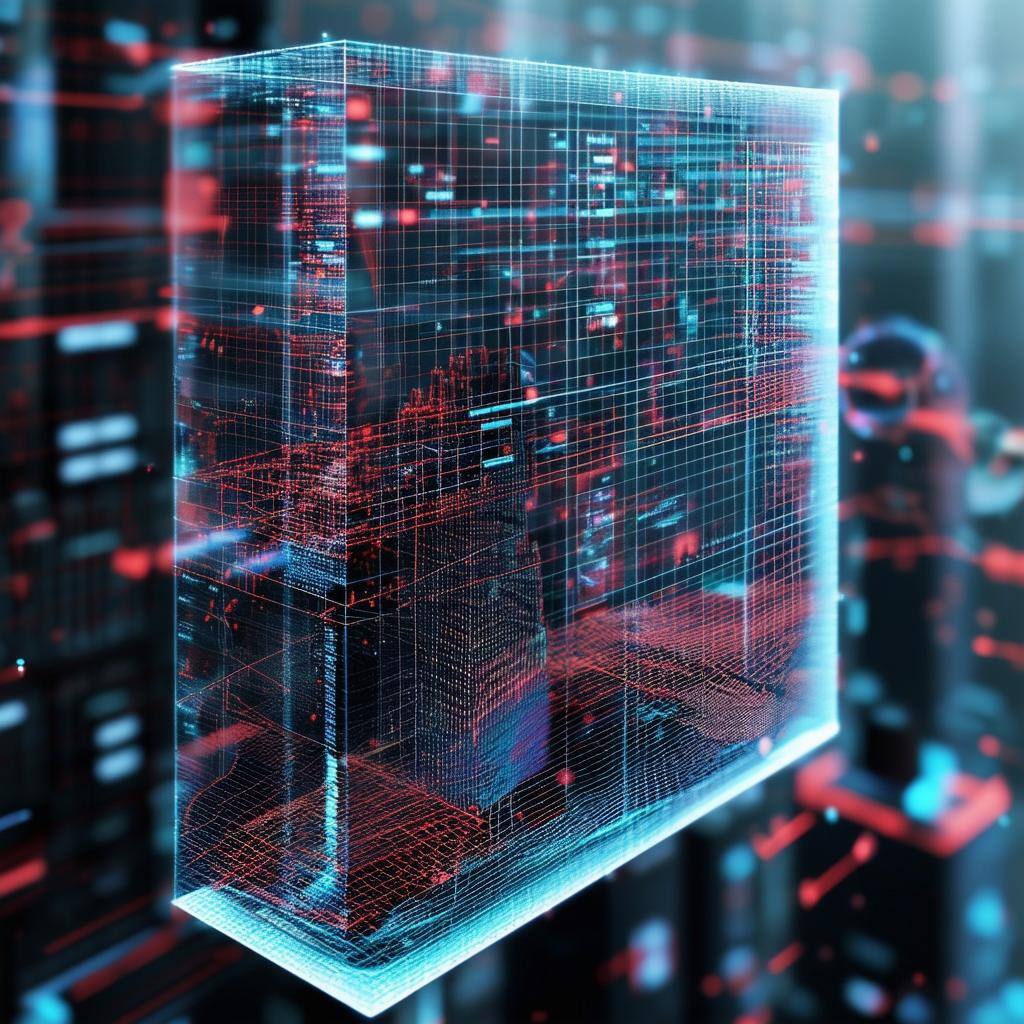 Data Informed Organisations Brief - Digital 3D visualization of a data cube, composed of glowing blue and red grid lines and data points, representing complex data analysis. The abstract background suggests a high-tech environment. This image illustrates the concept of a data-informed organisation.