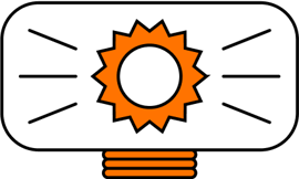 Stylized lightbulb with a glowing orange center symbolizing ideas, energy, and innovation