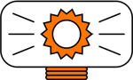 Stylized lightbulb with a glowing orange center symbolizing ideas, energy, and innovation