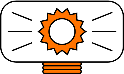 Stylized lightbulb with a glowing orange center symbolizing ideas, energy, and innovation