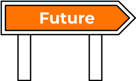 Orange directional sign pointing right with the word 'Future' in white text