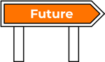 Orange directional sign pointing right with the word 'Future' in white text