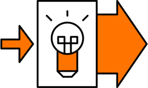 Lightbulb with directional arrows indicating input and output