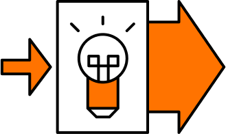Lightbulb with directional arrows indicating input and output