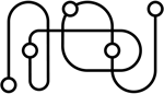 Abstract black icon of a continuous line looping through seven circular nodes, symbolizing group dynamics