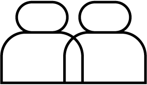 Black icon of two people next to each other, symbolizing team work