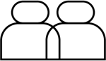 Black icon of two people next to each other, symbolizing team work and dialogue