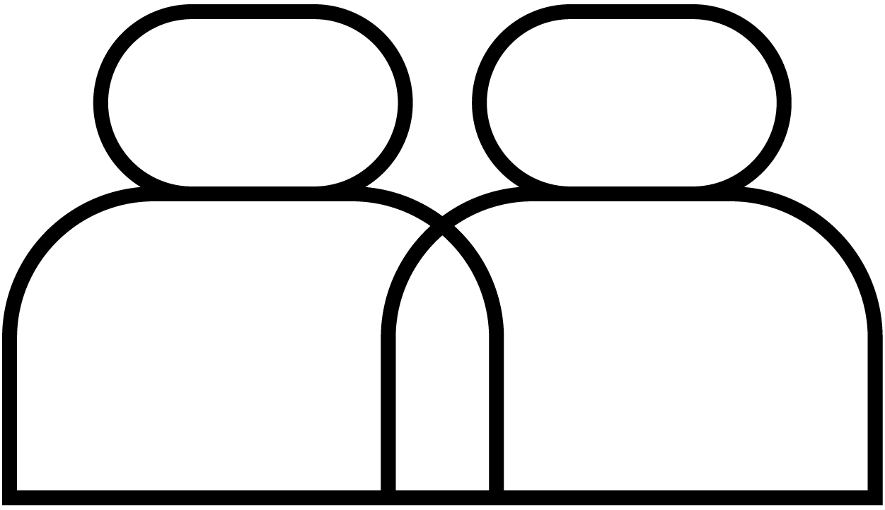 Black icon of two people next to each other, symbolizing team work