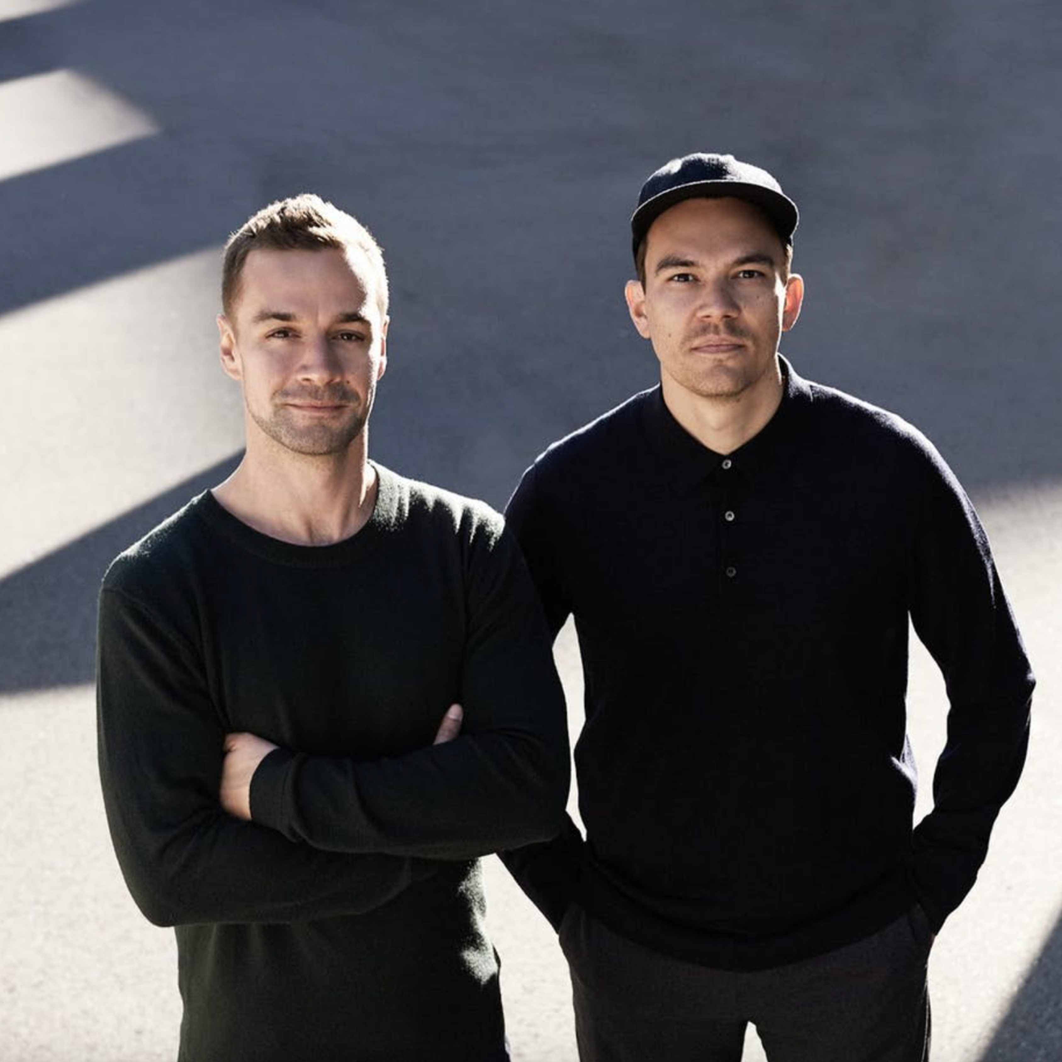 Patrick Viert and Raffael Leu, Hyper Island alumni and founders of the creative consultancy silent&sober, standing together outdoors.