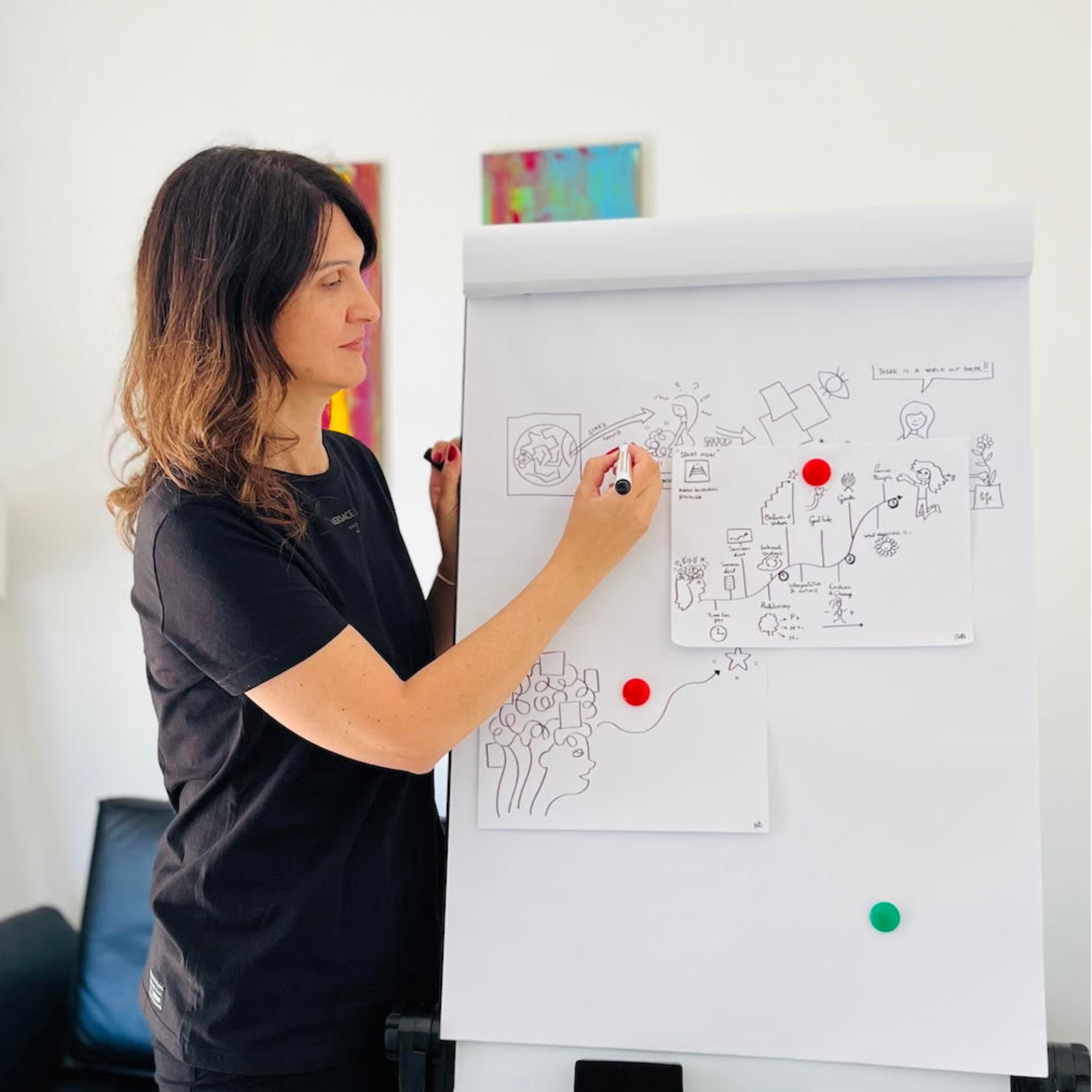 Moira, author of the article, writing on flipchart